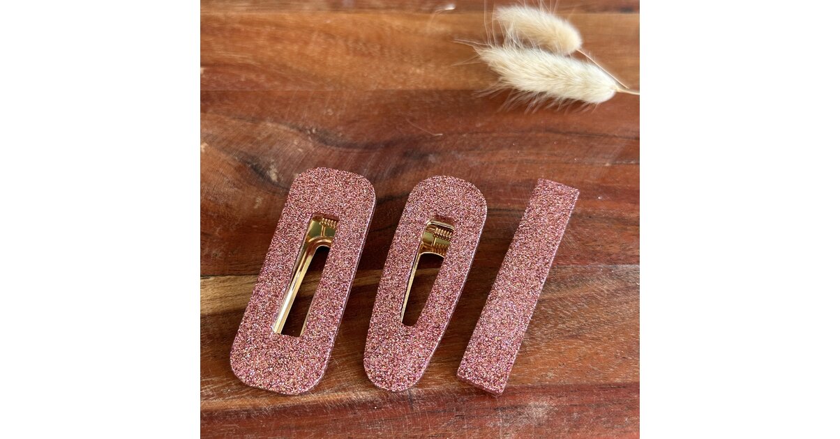 Barrette Cheveux Résine Dorée Avec Cabochon Strass Rose - Accessoire Occasion état Neuf