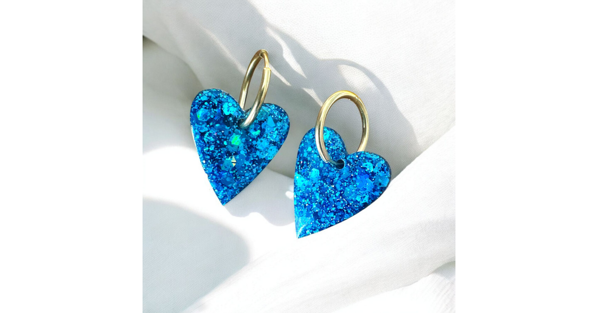 Boucles D'oreilles Vintage Cœur Bleu Turquoise - Style Rétro Années 70, Clips