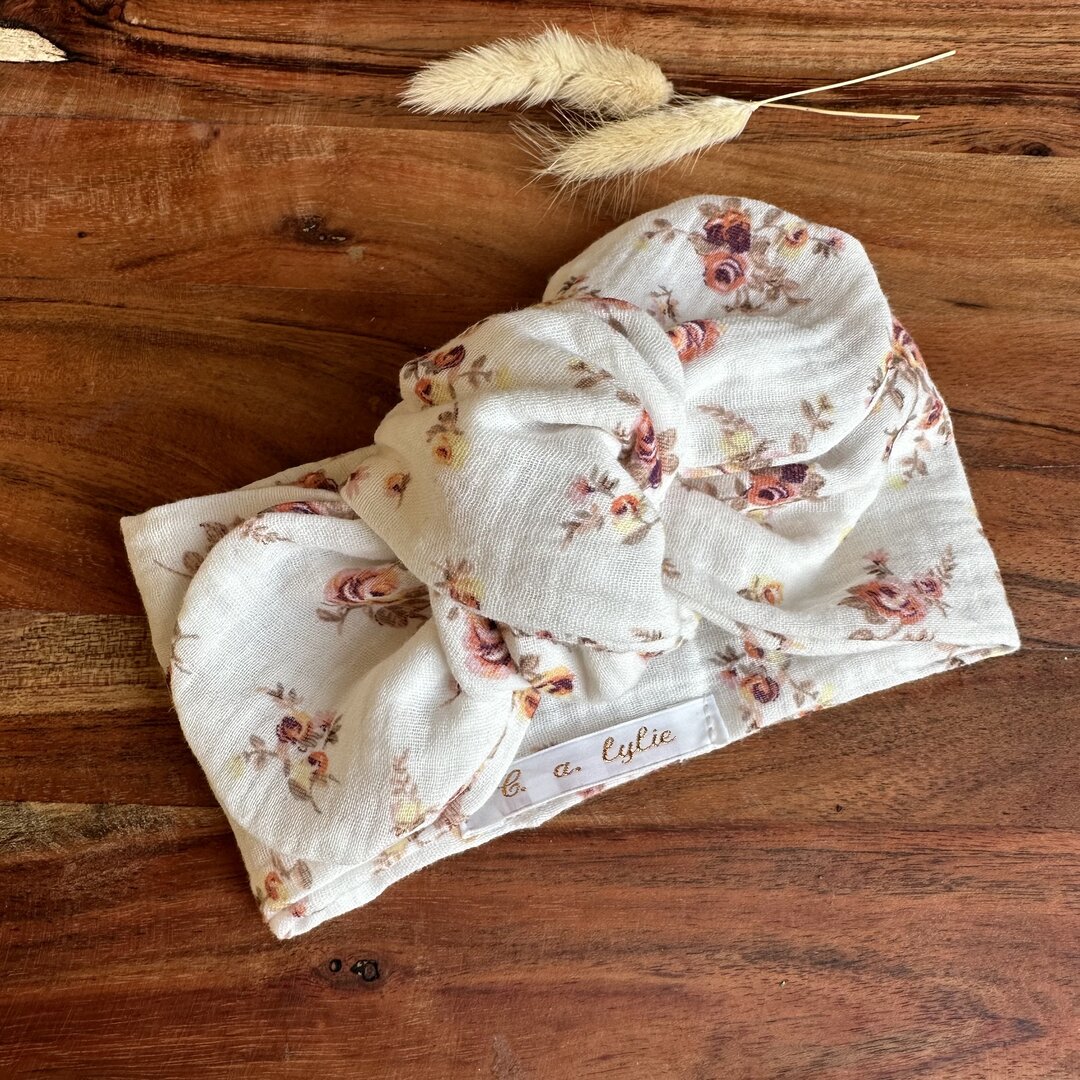 Bandeau à Nouer Pour Bébé - Fait Main En France, Rose à Fleurs, Taille 0-3 Mois