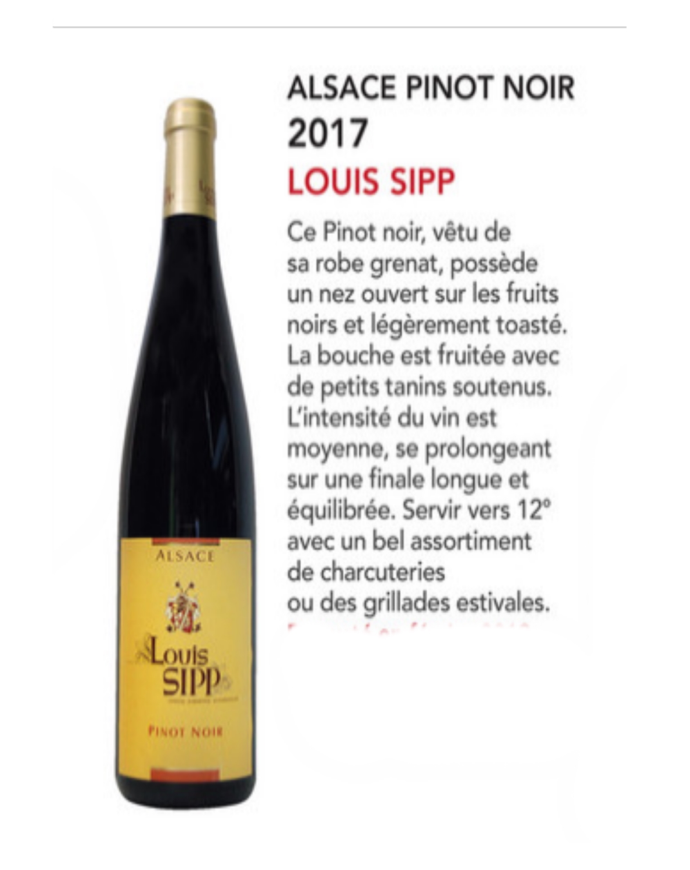 pinot noir   Louis Sipp   Lalsace en Bouteille