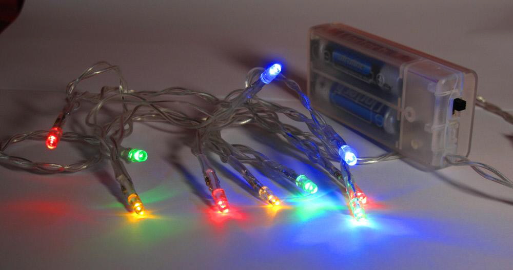 Guirlande mini-leds lumineuse 20 leds à piles, Multicolore 2m