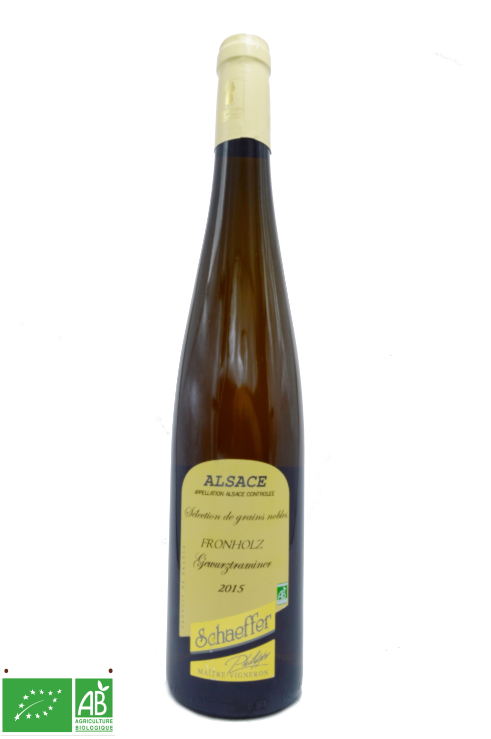 GEWURZTRAMINER Fronholz Selection Grains nobles 2015 Lalsace en bouteille Maitre vigneron Schaeffer