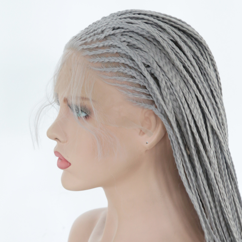 perruque Lace Front cheveux  Gris  13x4 avec tresse  Nos 