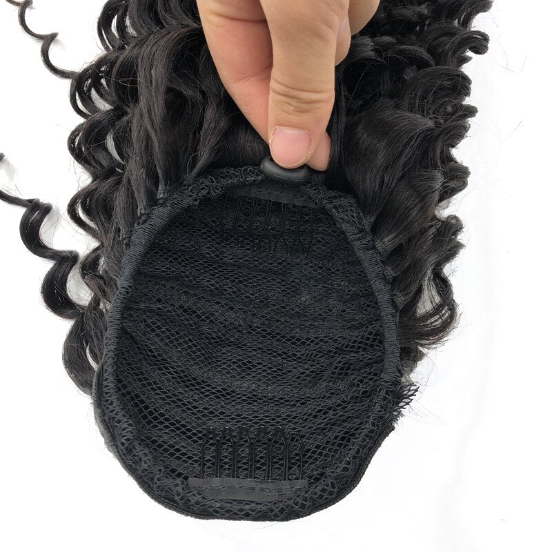 Halo-Lady-Extensions-de-cheveux-br-siliens-naturels-non-remy-queue-de-cheval-Deep-Wave-cordon
