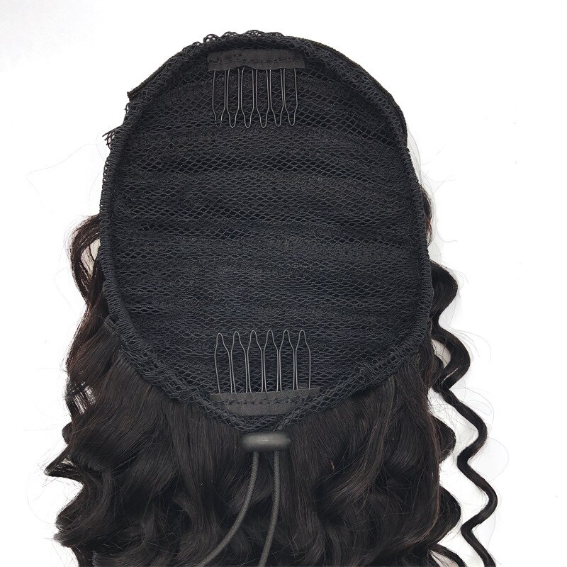 Halo-Lady-Extensions-de-cheveux-br-siliens-naturels-non-remy-queue-de-cheval-Deep-Wave-cordon
