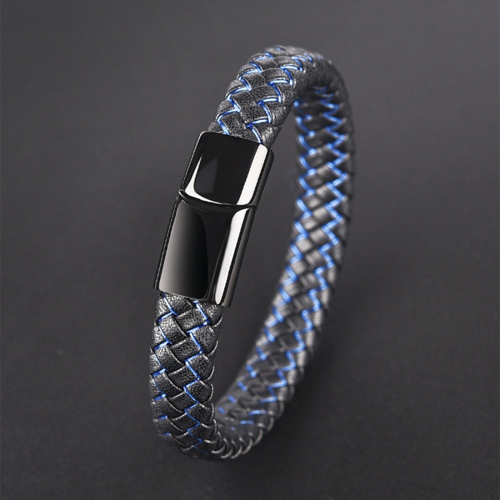 Jiayiqi Punk bijoux pour hommes Noir//Brun Tressé En Cuir Bracelet fermoir