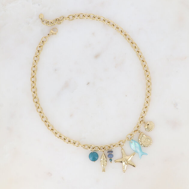 Collier Mi-long Gas étoiles De Mer Cristal Argenté - Occasion