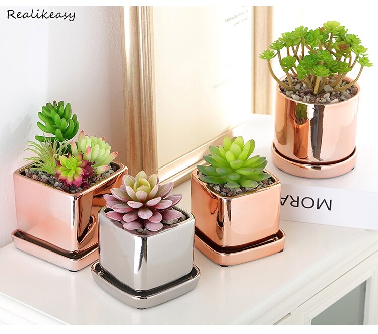 2019-Pot-de-fleur-en-c-ramique-plaqu-or-Rose-argent-avec-plateau-Succulent-Pot-de