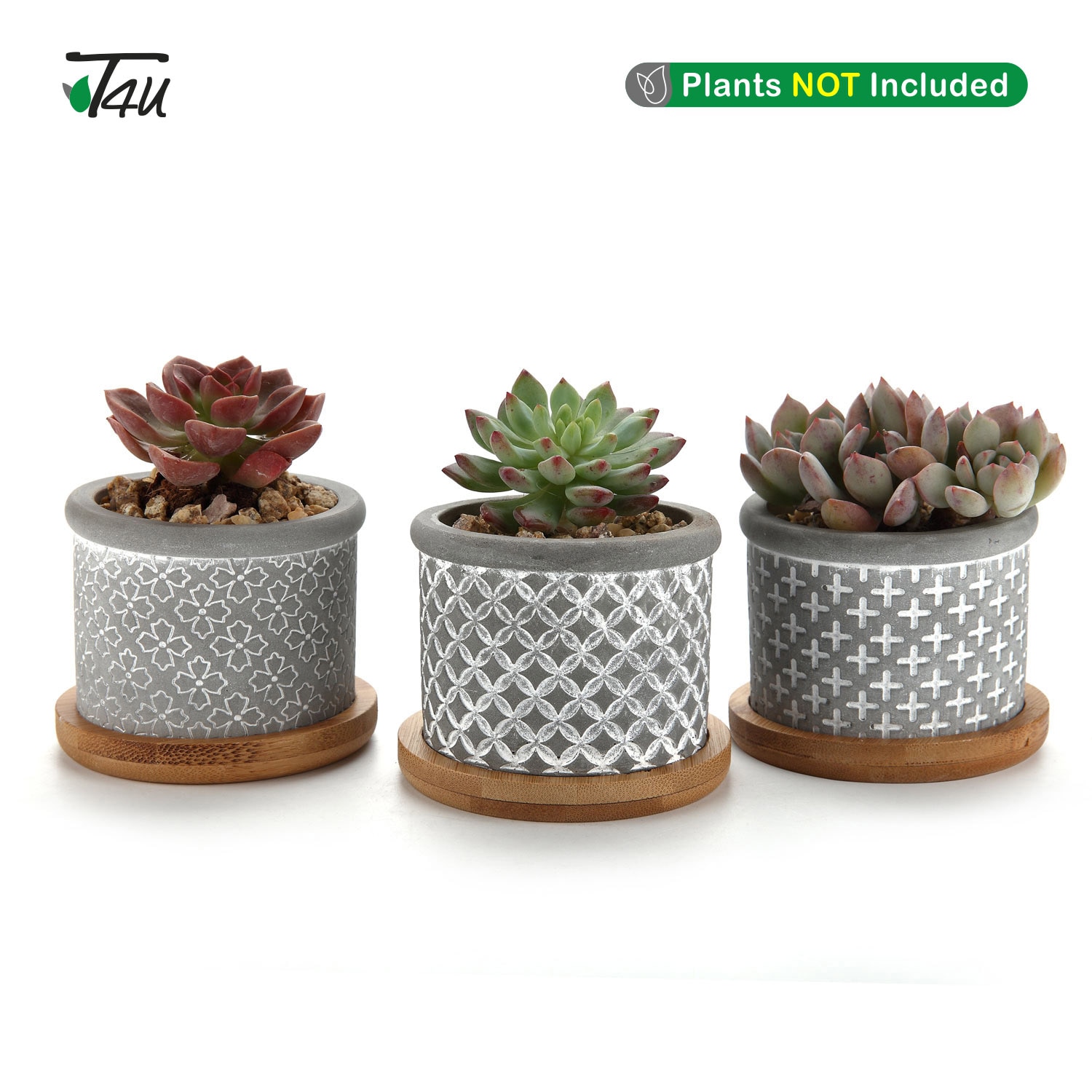 T4U-2-25-pouce-ciment-Succulent-planteur-Pot-avec-plateau-en-bambou-gris-ensemble-de-3