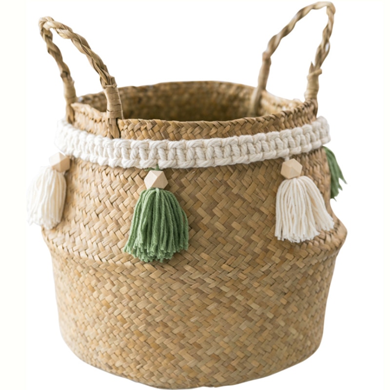 Jonc-de-mer-panier-blanc-pour-d-coration-panier-linge-panier-tiss-panier-cadeau-Vase-pompon