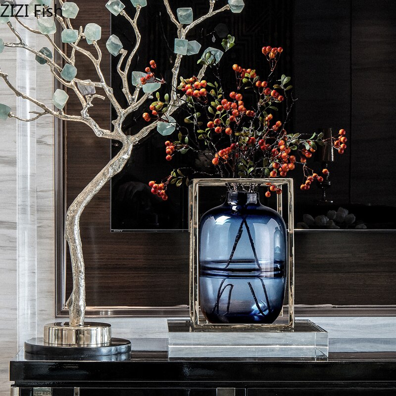Moderne-minimaliste-verre-Vase-maison-salon-nordique-Restaurant-fleur-Arrangement-bleu-Transparent-fleur-d-coration-ornements