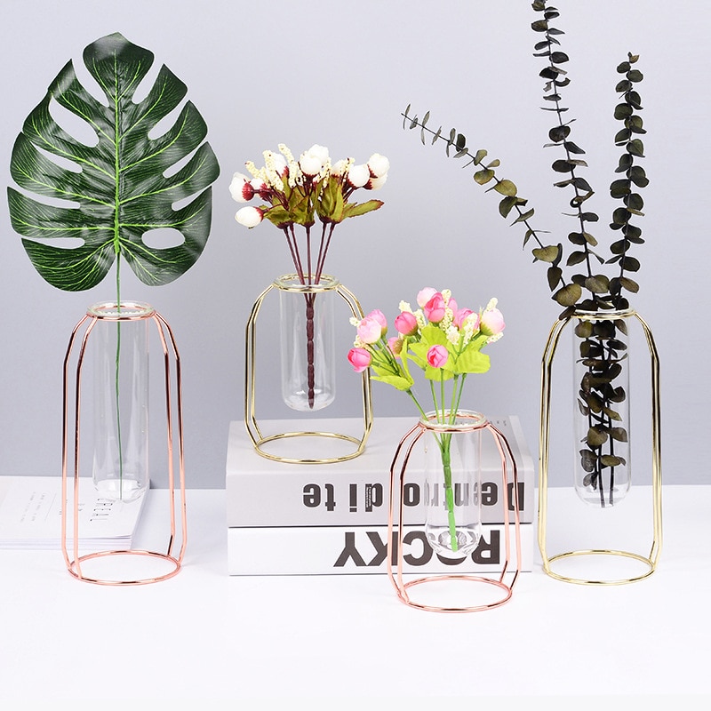 Style-nordique-verre-fer-Simple-Art-Vase-forme-g-om-trique-Vase-luxe-1-ensemble-d