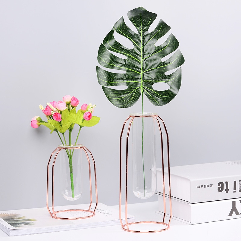 Style-nordique-verre-fer-Simple-Art-Vase-forme-g-om-trique-Vase-luxe-1-ensemble-d