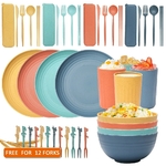Wheat-Straw-Bowl-Saucers-32-Piece-Tableware-Set-Portable-Knife-Fork-and-Spoon-Chopsticks-Microwaveable-Tableware