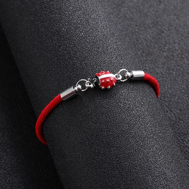 Bracelet Chat noir jolies Coccinelles rouges cabochon bijou fantaisie cadeau Noël fille 