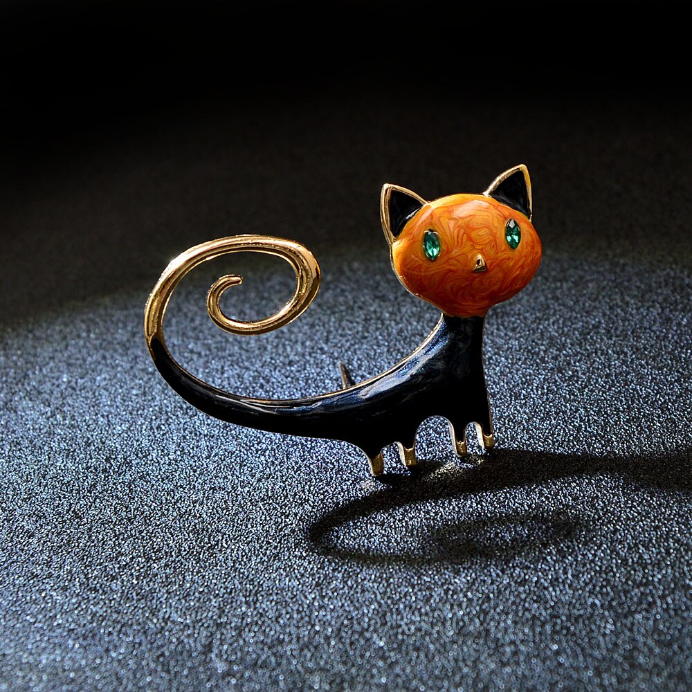 broche chat vintage cuivre