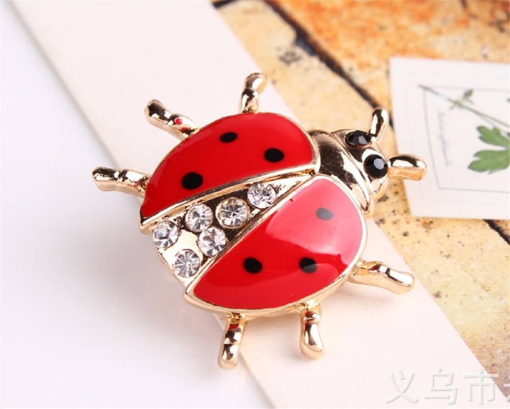 broche coccinelle animal or strass ailes rouges