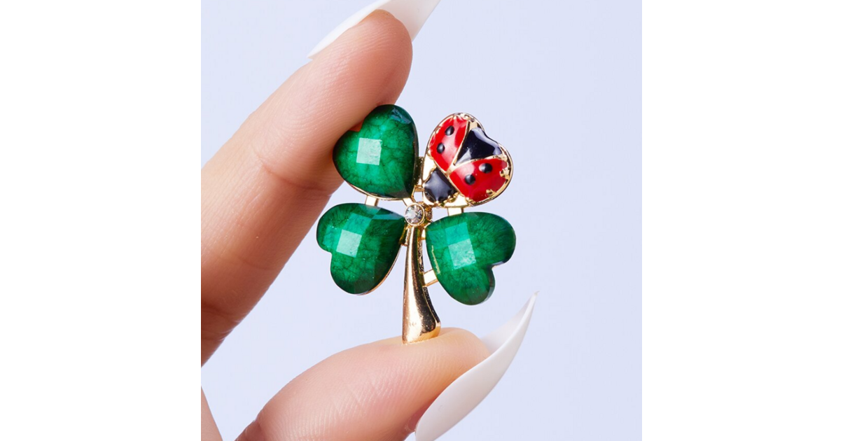 Broche Vintage Coccinelle - Plaque Or, émail Bleu Et Strass - YR