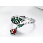 Bague pampille feuille coccinelle argent