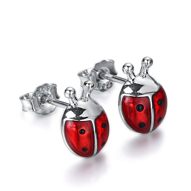 Boucles D'oreilles Coccinelle Argent 925 - Petites, Hypoallergéniques, Fermoir à Vis, Cadeau Femme